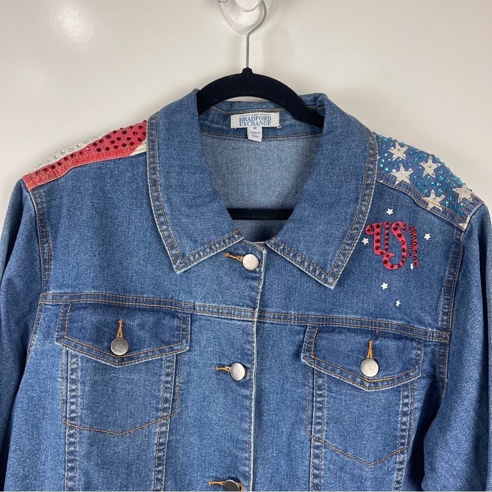 Bradford Exchange USA Denim Jacket Embellished Women’s Medium Patriotic Western - Picture 5 of 12